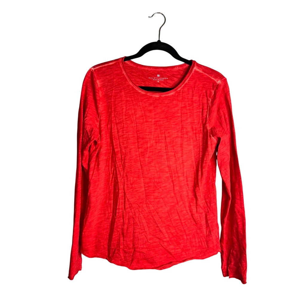 Elliott Lauren Top Sz M Red Slub Knit Cotton Long Sleeve Crew Neck Peru